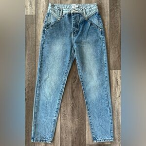 Princess Polly Springfield Denim Mom Jeans Wo’s Size 4 Two Tone Blue 100% Cotton